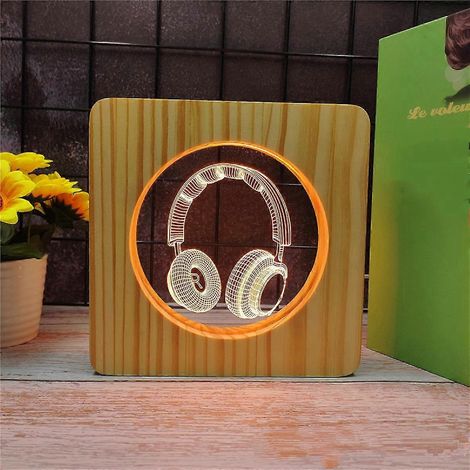 Veilleuse LED en forme d'écouteur, en bois massif, basse consommation, interrupteur à bouton, lumière douce et chaude, cadeau original pour les amis, décoration pour la chambre ou la maison (1/5)