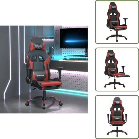 Cuero sintético - vidaXL Silla gaming masaje reposapiés cuero sintético negro rojo tinto - Asiento ajustable