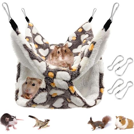 Lit Suspendu pour Rongeur - Hamac Triple pour Cage de Petit Animal de Compagnie, Doux et Chaud, pour Hamster, Cochon d'Inde, Chinchilla et Furet - Transport 30 x 30cm, Couleur de Café (1/5)