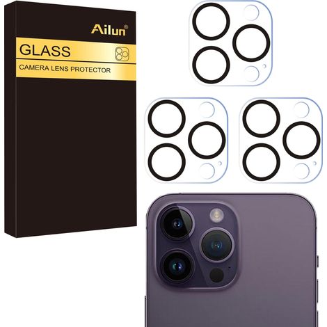 Lot de 3 protections d'objectif pour iPhone 14 Pro 6,1" et iPhone 14 Pro Max 6,7", verre trempé, dureté 9H, ultra HD, anti-rayures, installation facile, compatible avec les coques [n'affecte pas les p (1/5)