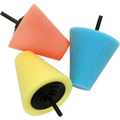 Set di 3 spugne lucidanti, coniche, per cerchi e marmitte, 75 mm