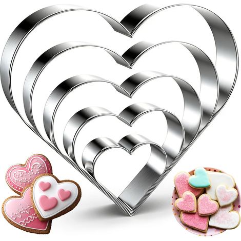 Juego de 5 cortadores de galletas con forma de corazón, 2,5 cm/4,5 cm/5,5 cm/6,5 cm/7,5 cm, de acero inoxidable, ideales para el Día de San Valentín, galletas y postres. (1/5)
