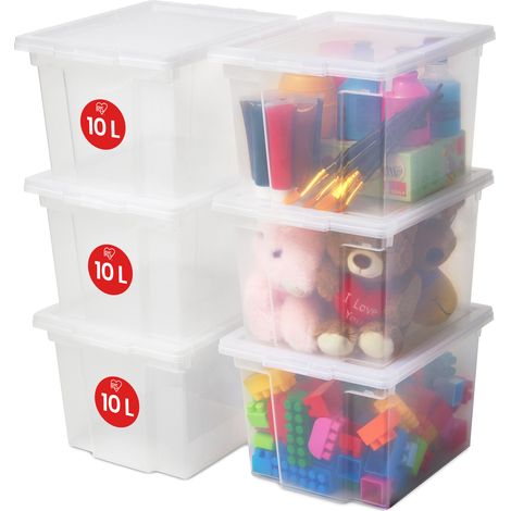 Iris Ohyama, Boites de Rangement Polyvalente, 10L, Lot de 6, Transparent, USB-S
