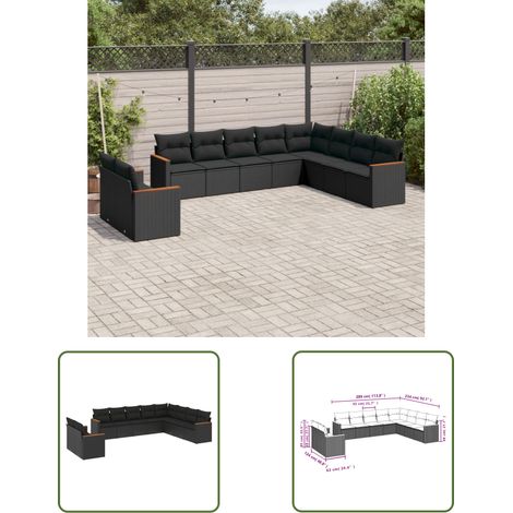 The Living Store 10-tlg. Garten-Sofagarnitur mit Kissen Schwarz Poly Rattan - Gartenmöbel - Rattan Möbel - Outdoor Sofa - Lounge Set - Esszimmergarnitur (1/3)