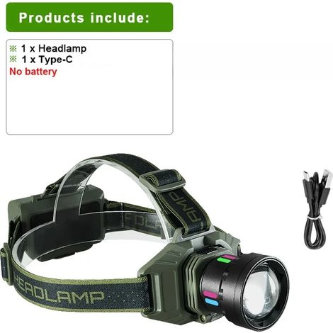 (sans pile) Lampe frontale LED ultra-puissante 2026 (98 000 000 lm) - Éclairage puissant - prévu - Batterie 18650 - Idéale pour le camping et la pêche (1/5)