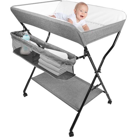 Wickeltisch Badewanne Faltbarer Baby Wickeltisch mit Ablagekorb Grau (1/5)