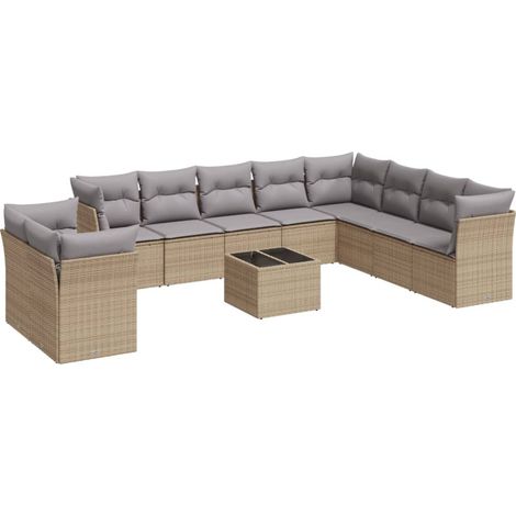 Maison Exclusive - Set Divani da Giardino 11 pz con Cuscini Beige in Polyrattan