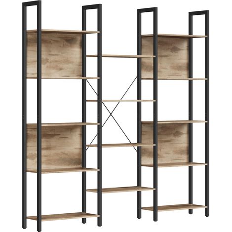 Bibliothèque, Étagère de Rangement, avec 14 Étagères, Cadre en Métal, Salon, Bureau, Style Industriel, 24 x 158 x 166 cm, Marron Camel et Noir d'encre LLS107K01 (1/5)