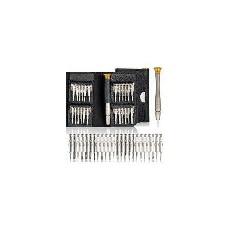 Jeu de 25 tournevis pour PC, lunettes, téléphone portable, montre, appareil photo numérique, kits d'outils de réparation de tournevis de précision avec sac en cuir noir (1/5)