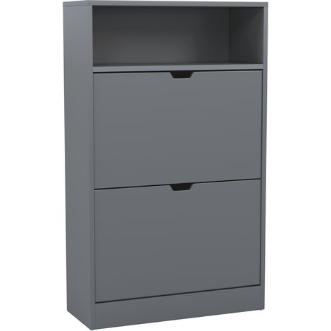 2 Drawer Shoe Cabinet with Shelf Entryway Storage Unit, H 97 x W 60 x D 24 cm, Grey