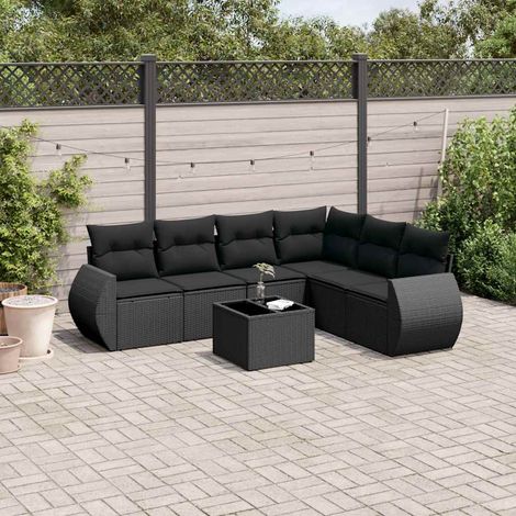 vidaXL Set Divani da Giardino con Cuscini 7pz Nero Polyrattan (1/3)