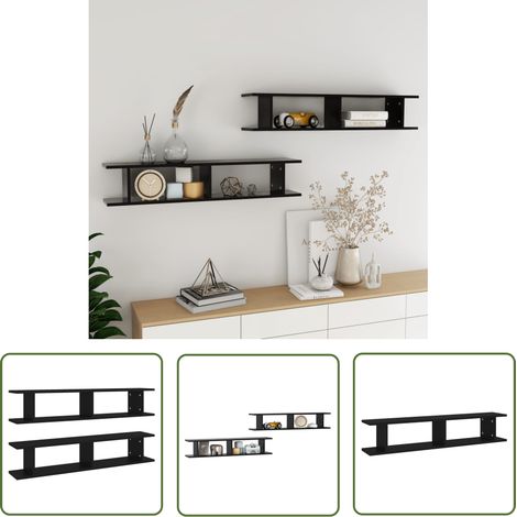 The Living Store Étagères murales 2 pcs Noir 105x18x20 cm bois d'ingénierie - Etagere Murale - Etageres Murales - Etagere Cube Murale - Rangement Mural - Decoration Murale (1/5)
