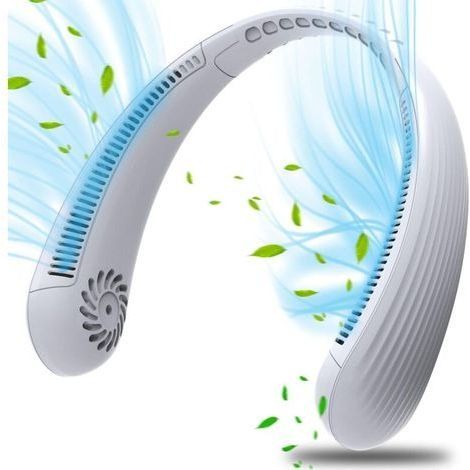 Ventilateur cou Portable,USB Ventilateur sans lame Silencieux, Collier Ventilateur Nuque Refroidisseur(Blanc pur) (1/5)