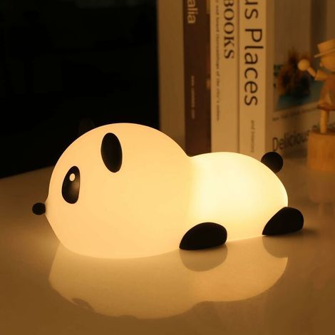 Veilleuse Enfant,7 Couls Veilleuse Beau panda,Silicone Tactile Veilleuse,Veilleuse Bébé,Veilleuse LED Rechargeable,Fonction Minuterie Lampe Chevet,Idee Cadeau Garçon fille