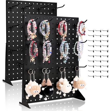 VEVOR Presentoir Panneaux Perfores, 44 x 33,5 cm, Lot de 2, avec 30 Crochets, Charge 5 kg, Panneau Perfore de Rangement Acier Lamine a Froid Epais pour Epicerie, Magasin de Detail, Bijouterie, Noir (1/5)