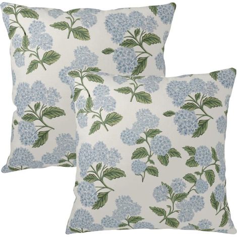Bedruckter Kissenbezug mit blauem Hortensienmuster, 45 x 45 cm (18 x 18 Zoll), für Gartensofa oder Wohnzimmer. (1/5)