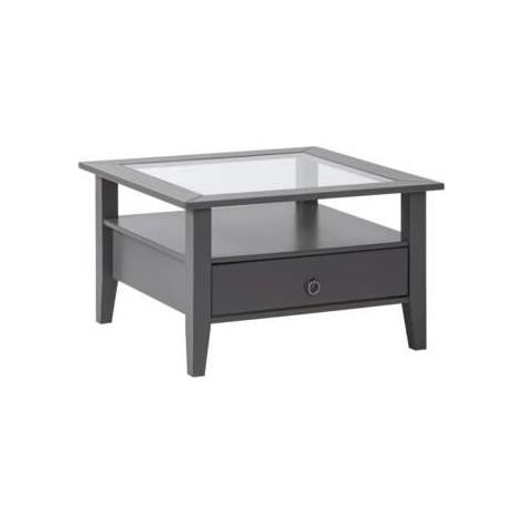 TAVOLINO PROVENCE 75x75x45H PINO MASSELLO VERNICIATO AD ACQUA GRIGIO E TOP VETRO TEMPERATO (1/5)