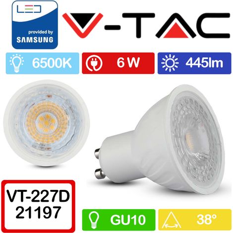 V-TAC PRO VT-227D Faretto LED GU10 con Chip Samsung 6W 38° Dimmerabile Bianco freddo - 6500K