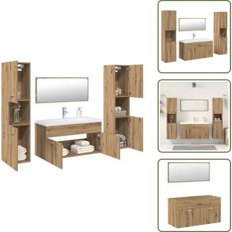 Specchio da bagno - vidaXL Set Mobili da Bagno 5 pz Rovere Artigianale Legno Multistrato - Armadio da bagno