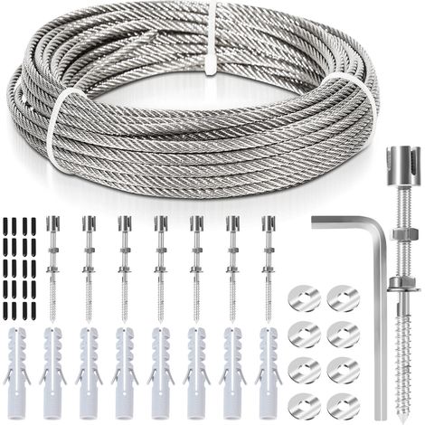 SWANEW Rete metallica per piante Corde Cable Acier Inoxydable de - Tendeur de câble Tuteurs pour plantes grimpantes, cordes à linge 12M (1/5)