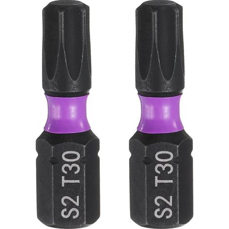 2pcs T30 Embout de Tournevis Torx 1/4" Tige Hexagonale 25mm/1" Longueur Magnétique Étoile 6 Pans Acier S2 Forets de Tournevis et de Perceuse Électrique (1/5)