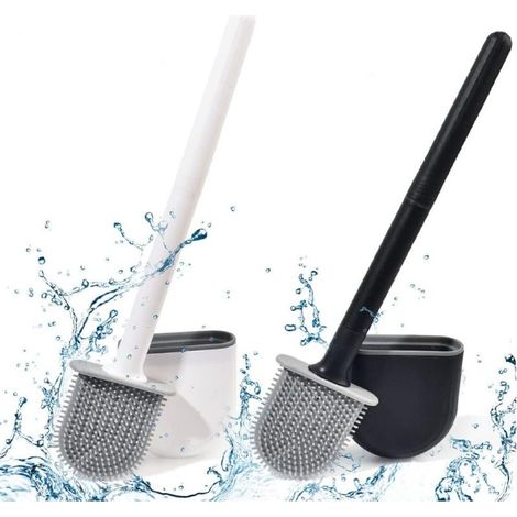 Brosse Toilette Silicone Plate Paquet De 2,Brosse WC Mural,Brosse De Toilette à Long Manche De Salle De Bain à SéChage Rapide,Brosses De Et Supports Et Base Anti-Goutte(Noir+Blanc) (1/5)