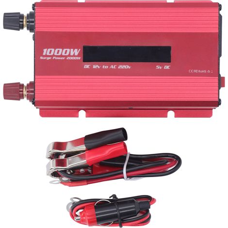 Onduleur de puissance 1000W entrée DC12V onde sinusoïdale 1 prise universelle port USB convertisseur pour voiture, camping-car, camion sortie AC220V (1/5)
