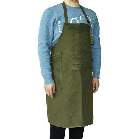 Tablier de travail avec grande poche, toile verte, 81x60(80)cm, boucle réglable, pour serveur café, fleuriste, salon de thé, restaurant, boulangerie (1/5)