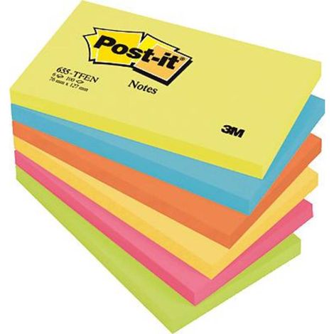 3M Note adhésive 7000033978 127 mm x 76 mm jaune ultra, bleu ultra, orange fluorescent, rose ultra, vert fluorescent 60 (1/2)