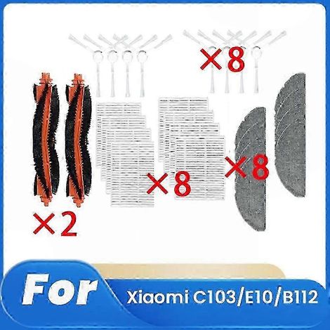 Kit d'accessoires de 26 pièces compatible avec les aspirateurs robots C103, E10 et B112 : brosse principale, brosse latérale, filtre, chiffon et sac à poussière. Version 3C améliorée SI.WHBYV (1/4)