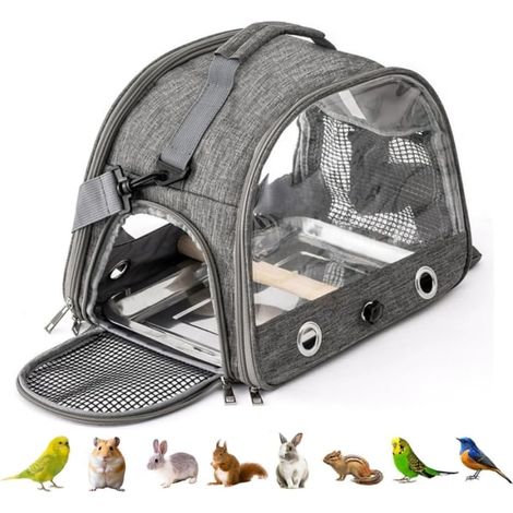 Sac De Transport Pour Oiseaux - 1 Unité - Tissu Oxford Et PVC - Avec Perche Et Plateau Inox - Pour Perruches Et Petits Animaux - Gris 24x26x33cm (1/4)
