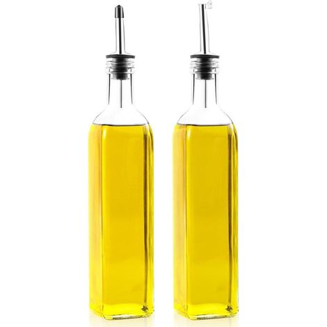 Flacon doseur à huile et vinaigre, 2 x 500 ml, bouteille d'huile d'olive avec entonnoir, couvercle anti-rouille, étiquette, bouteille en verre pour cuisine et barbecue (1/5)