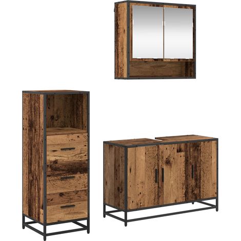 Juego de muebles de baño con cajón 3 pcs Madera envejecida vidaXL