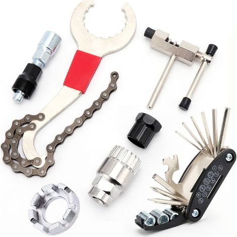 Kit de réparation vélo : douille en acier inoxydable pour volant, coupe-chaîne, clé à rayons, entretien camping. (1/5)