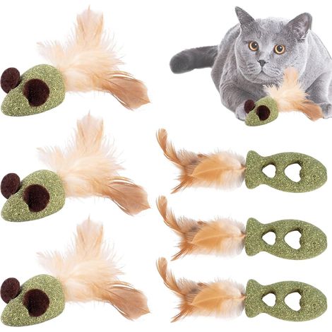 6 Pièces Jouet Chats Herbe à Chat, Souris Poisson Catnip Jouet pour Chat avec Plume, Jouets Chaton pour Anti-Stress Nettoient Les Dents Mâcher Divertissement (1/5)