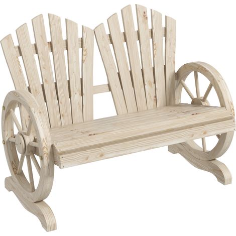 Gartenbank aus Holz im Landhausstil mit Armlehnen und Rollen, 108 x 66 x 95 cm, Naturholz