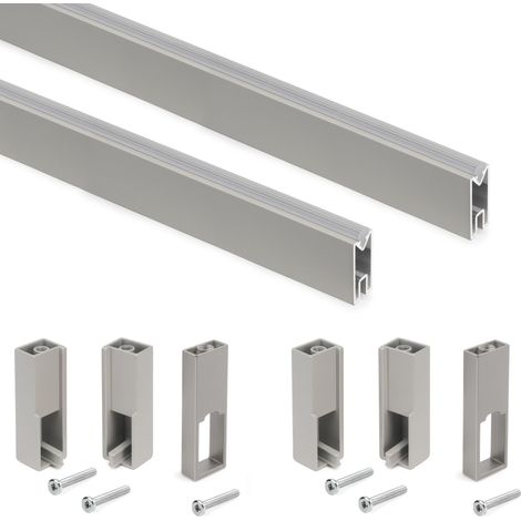 Emuca Satz von 2 x 1,15 m langen Luxe-Garderobenstangen mit Halterungen, Aluminium und Kunststoff, Steingrau lackiert