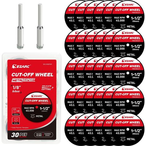 Jeu de disques à tronçonner 38 mm - 32 pièces, disque à tronçonner pour outils rotatifs, coupes précises, pour métal, aluminium, acier et plus - comprenant 2 mandrins (1/5)