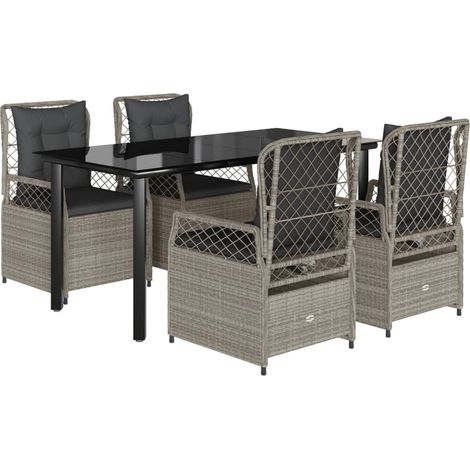 Maison Exclusive - Set Pranzo da Giardino 5pz con Cuscini Grigio Chiaro Polyrattan (1/5)