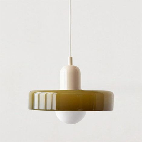 Lustre Bauhaus, abat-jour en vitrail, lumière tricolore, verre vert 25 cm + lumière couleur crème. (1/5)