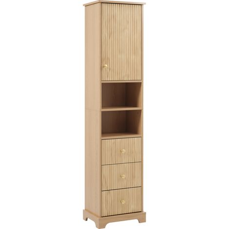 Armario alto de baño MDF 40x30x172 cm color natural con 3 cajones y 2 estantes abiertos (1/5)