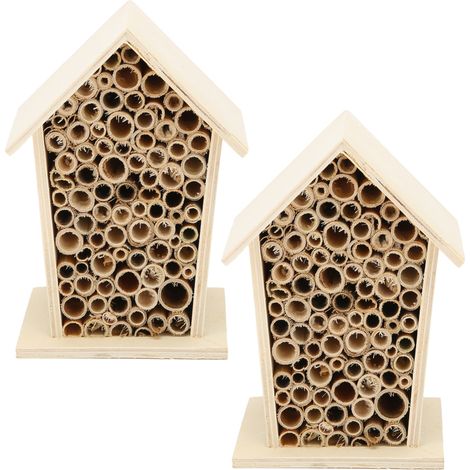 Conjunto de 2 colmenas de madera, refugios para abejas, cajas nido para decoración de jardín. (1/5)