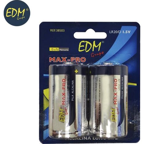 EDM-Alkalibatterie mit langer Lebensdauer D - LR20 1,5 V Blister 2 Einheiten ø34,2 x 61,5 mm