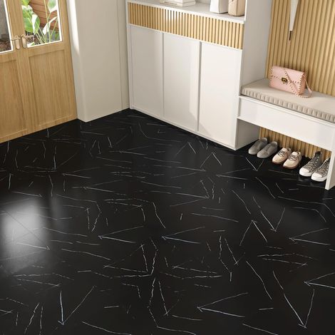 30cmx30cm Marbre Dalles Adhésives Sol Noir PVC Adhesif Carreaux Cuisine Imperméable 15 Pièces Carrelage Adhesif Sol Salon Noir Moderne Dalle Adhésif Sols Effet Carreaux Marbre Mat (1/5)