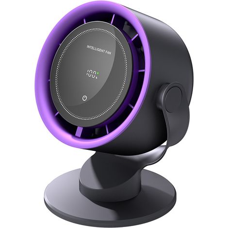 Wiederaufladbarer USB-Tischventilator – Tragbar, 180° verstellbar, 4000-mAh-Akku, Digitalanzeige, leise und leistungsstark – Schwarz