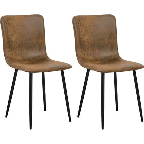FurnitureR Esszimmerstühle, Küchenstühle mit Kunstlederbezug, quadratischer Rückenlehne und schwarzen Metallbeinen, gepolsterte Stühle im Industrial Design für Esszimmer und Wohnzimmer, braun, 2er-Set