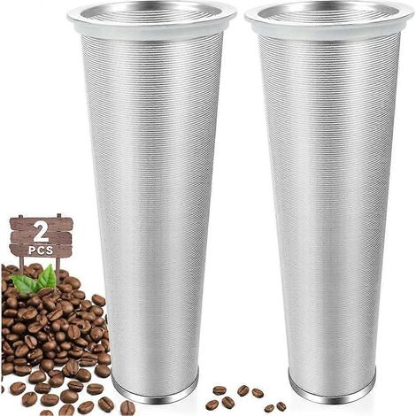 Lot de 2 filtres à café pour infusion à froid, en acier inoxydable de qualité alimentaire, compatibles avec les cafetières Mason en verre de 64 oz, conviennent aux machines à café et aux théières. (1/5)
