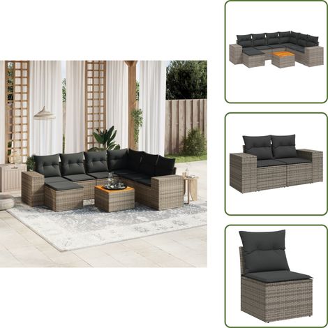 The Living Store 8-tlg. Garten-Sofagarnitur mit Kissen Grau Poly Rattan - Gartentisch (1/5)