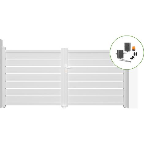 Portail battant électrique blanc VOGEL 300x140cm + Motorisation BUNKER B500