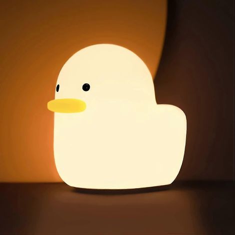 Lámpara de noche LED con forma de pato, lámpara de mesa recargable de silicona con forma de animalito y sensor táctil. (1/4)